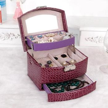 Leather Automatic Buckle Jewelry Box Three Layers Cosmetic Organizer Portable Jewelry Organizer for Necklaces Earrings Rings